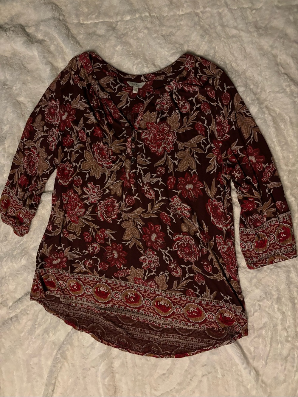 Lucky Brand Red Paisley Tunic Top Size 1X